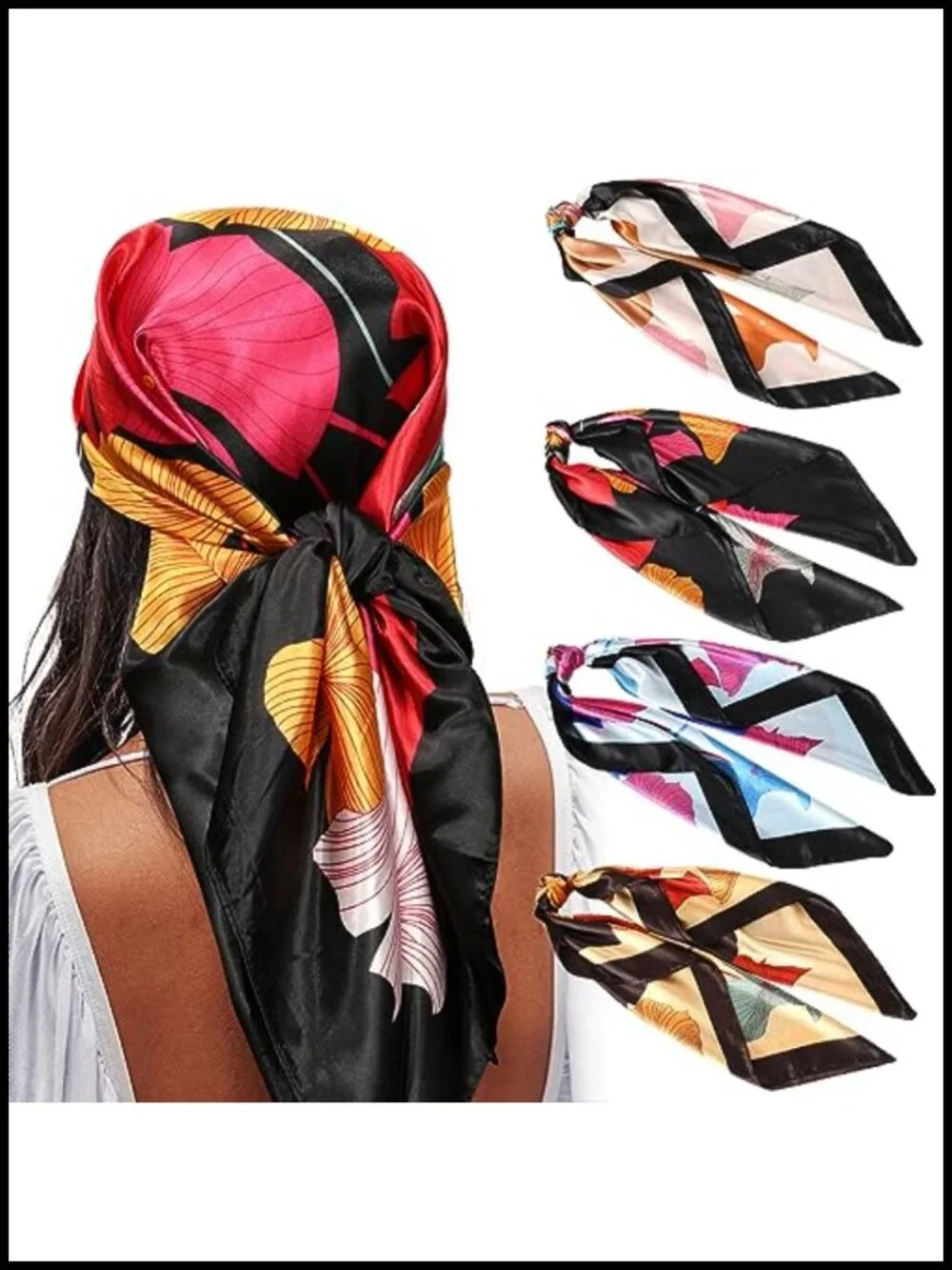 4 Pack Satin Square Scarves for Women Silk-Like Hair Bandanas 35x35